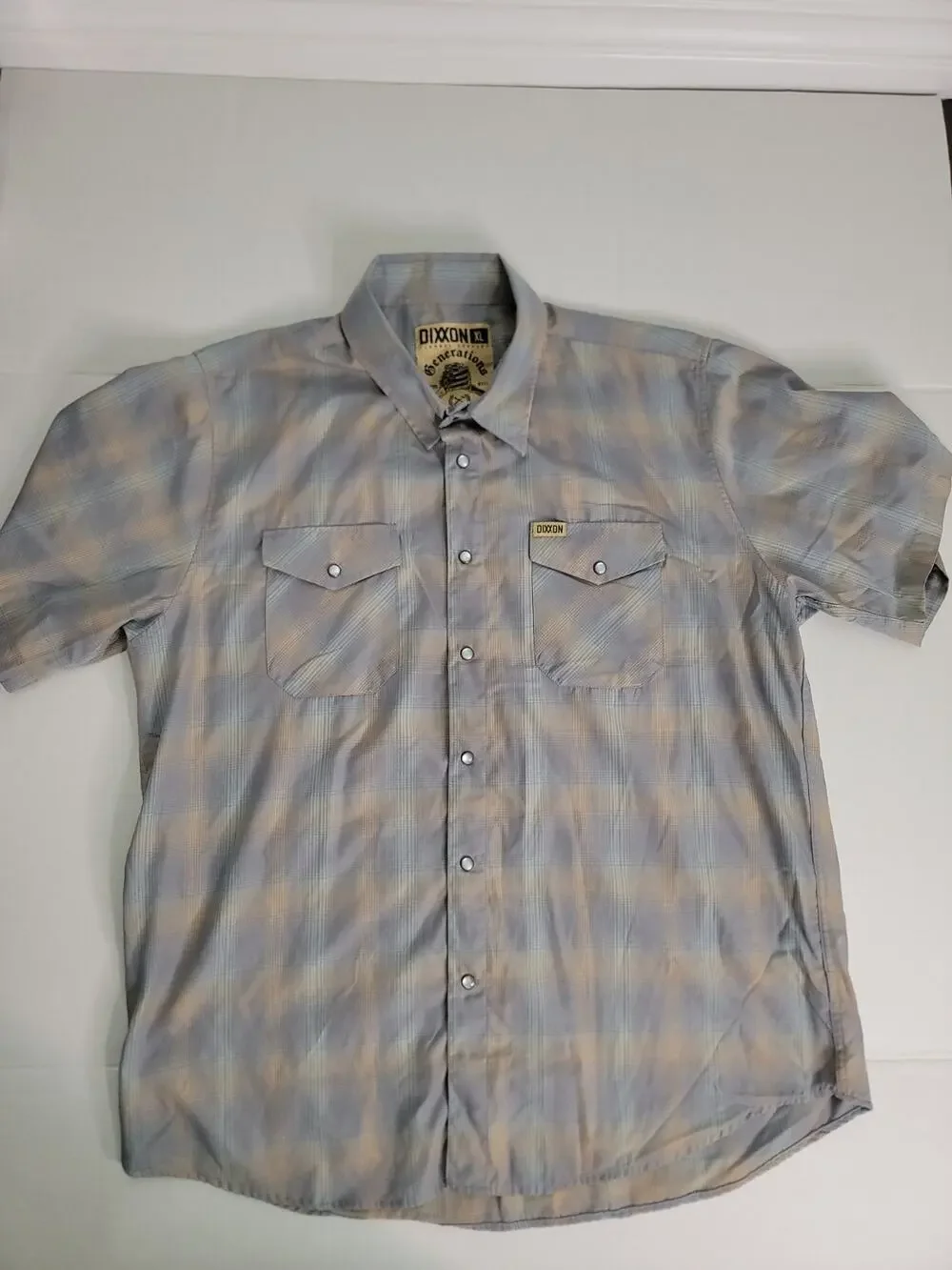 Dixxon Shirt Mens SZ XL Multicolor Plaid SS Pearl Snap Collared Bamboo Blend